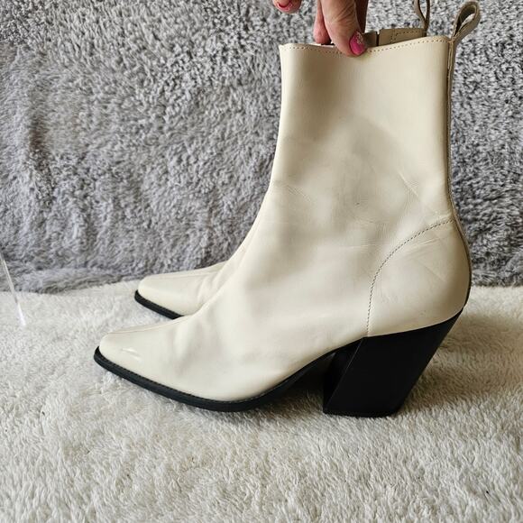 ASOS Women's Leather Angled Heeled Chelsea Ankle Bootie Size 10 White Side Zip - Picture 6 of 12